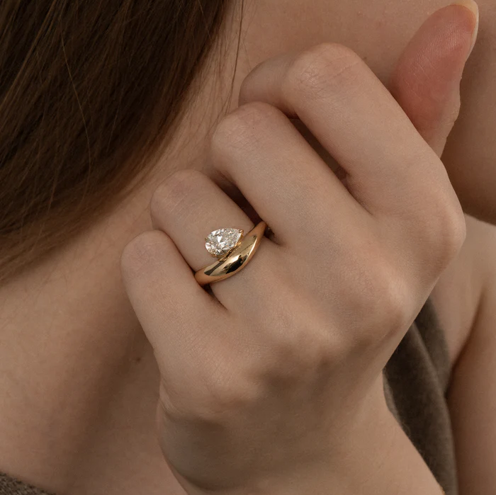 Pear Cut Wrap Twist Ring | Lab Grown Diamond | 14K Yellow Gold Smooth Modern Setting