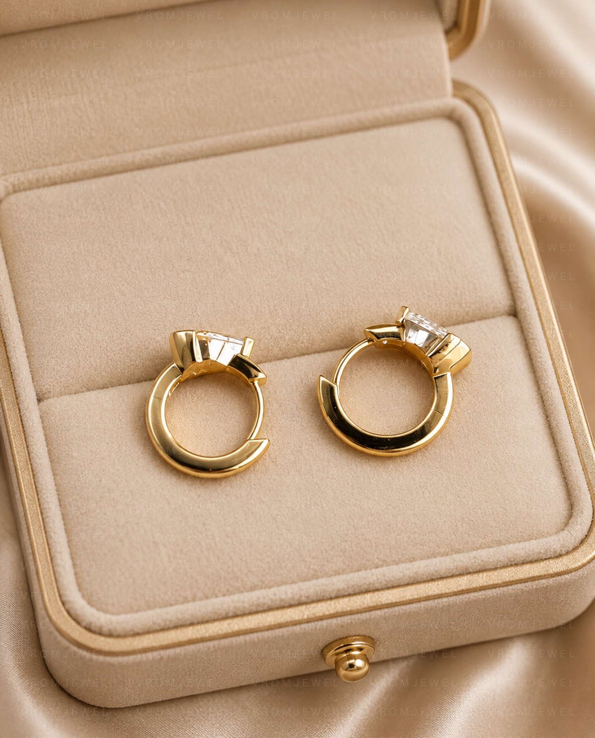 Pear Diamond Hoop Drop Earrings, Pear Lab Grown Diamond Earrings, Dangle Diamond Hoop Earrings, Gold Drop Earrings, Bridal Diamond Earrings