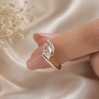 Pink Marquise Lab Grown Diamond Engagement Ring, Minimalist Crossover Ring, Pavé Diamond Band, Dainty Wedding Ring, 10K 14K 18K Gold