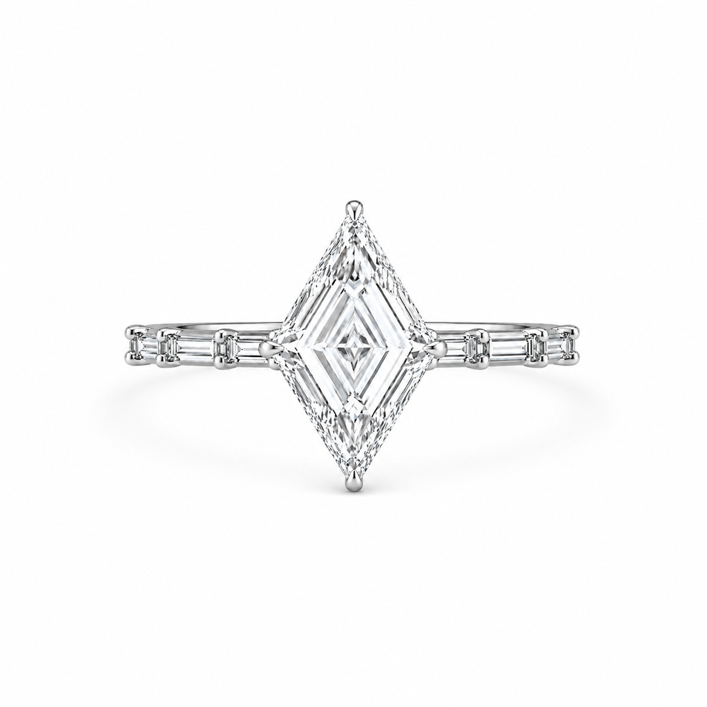 Lozenge Shape Side Baguette Pave Diamond Ring