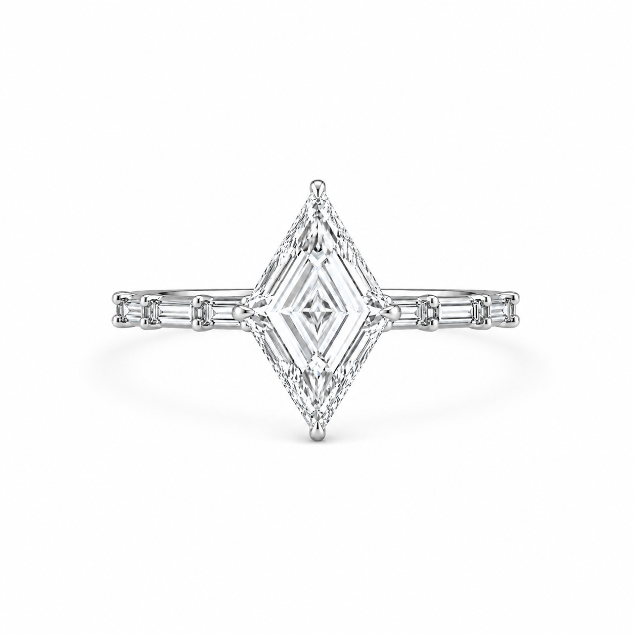 Lozenge Shape Side Baguette Pave Diamond Ring