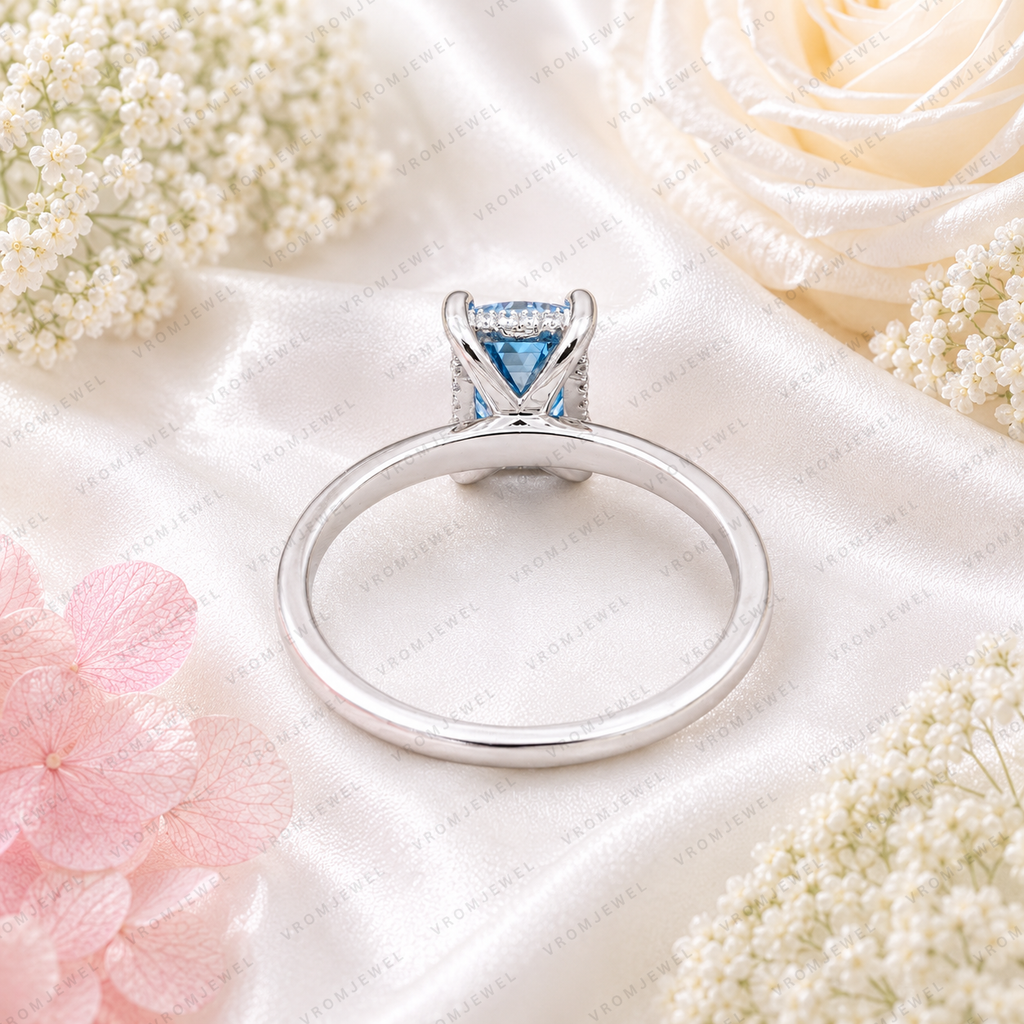 Blue Emerald Cut Lab Grown Diamond Ring, 1.50 Carat Blue Diamond Engagement Ring, Emerald Cut Solitaire Ring, Diamond Accent Setting