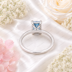 Blue Emerald Cut Lab Grown Diamond Ring, 1.50 Carat Blue Diamond Engagement Ring, Emerald Cut Solitaire Ring, Diamond Accent Setting