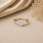 Oval Engagement Ring | Lab Grown Diamond | Tapered Baguette Side Stones | 14K Yellow Gold
