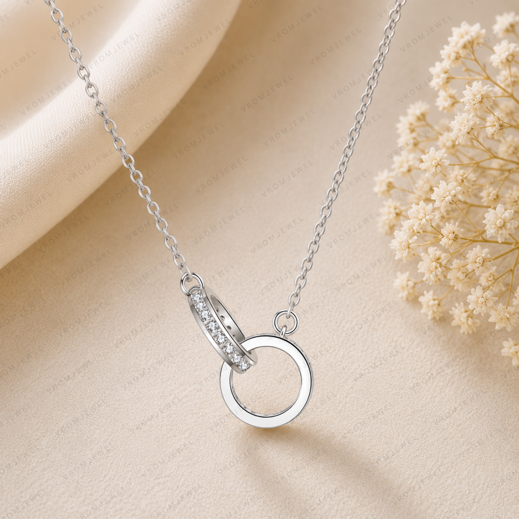 Interlocking Ring Lab Grown Diamond Necklace, Double Circle Necklace, Infinity Circle Pendant, Solid Gold Necklace, Minimalist Necklace