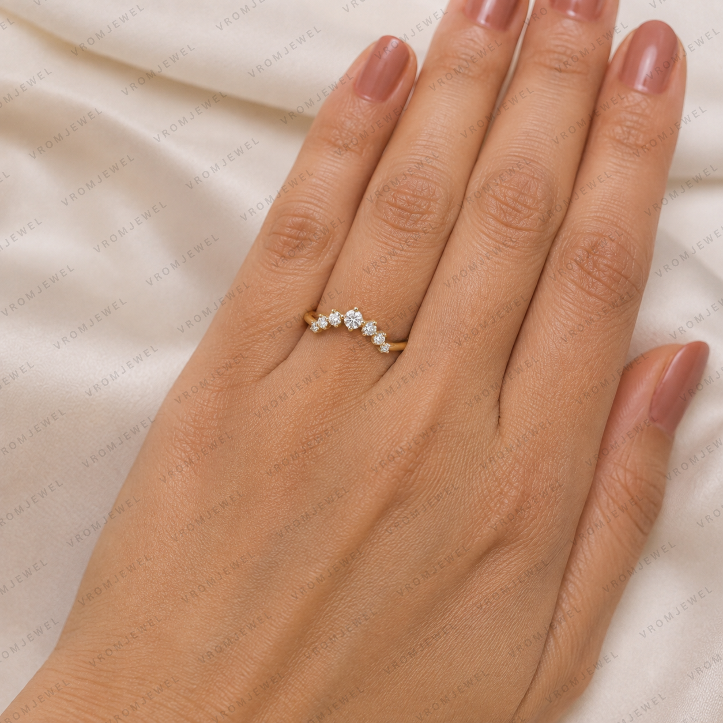 Curved Wedding Band | Lab Grown Diamond | 14K Yellow Gold | Stacking Anniversary Ring