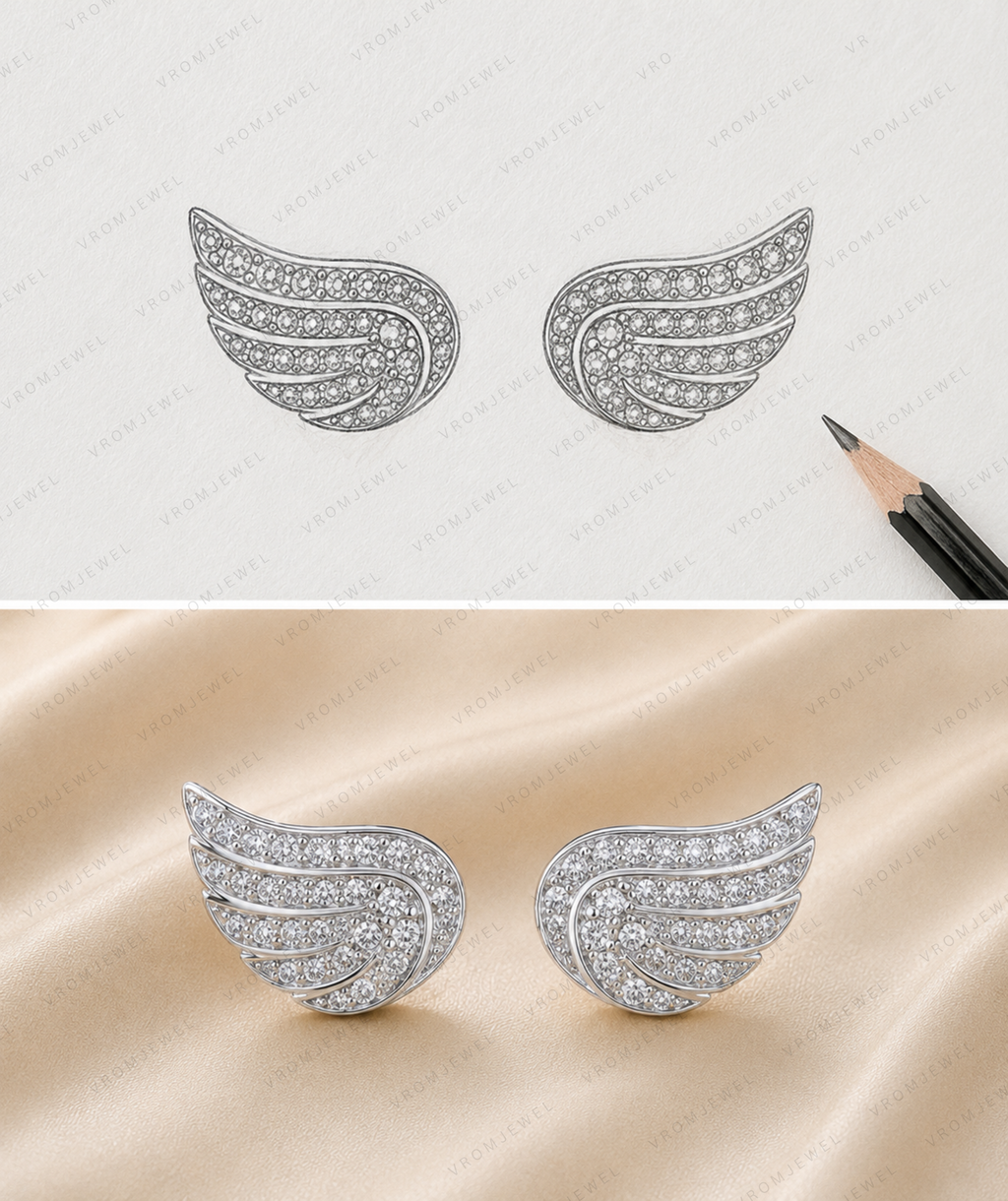 Angel Wings Stud Earrings, Lab Grown Diamond Wing Earrings, Guardian Angel Earrings, Solid Gold Stud Earrings, Minimalist Diamond Earrings