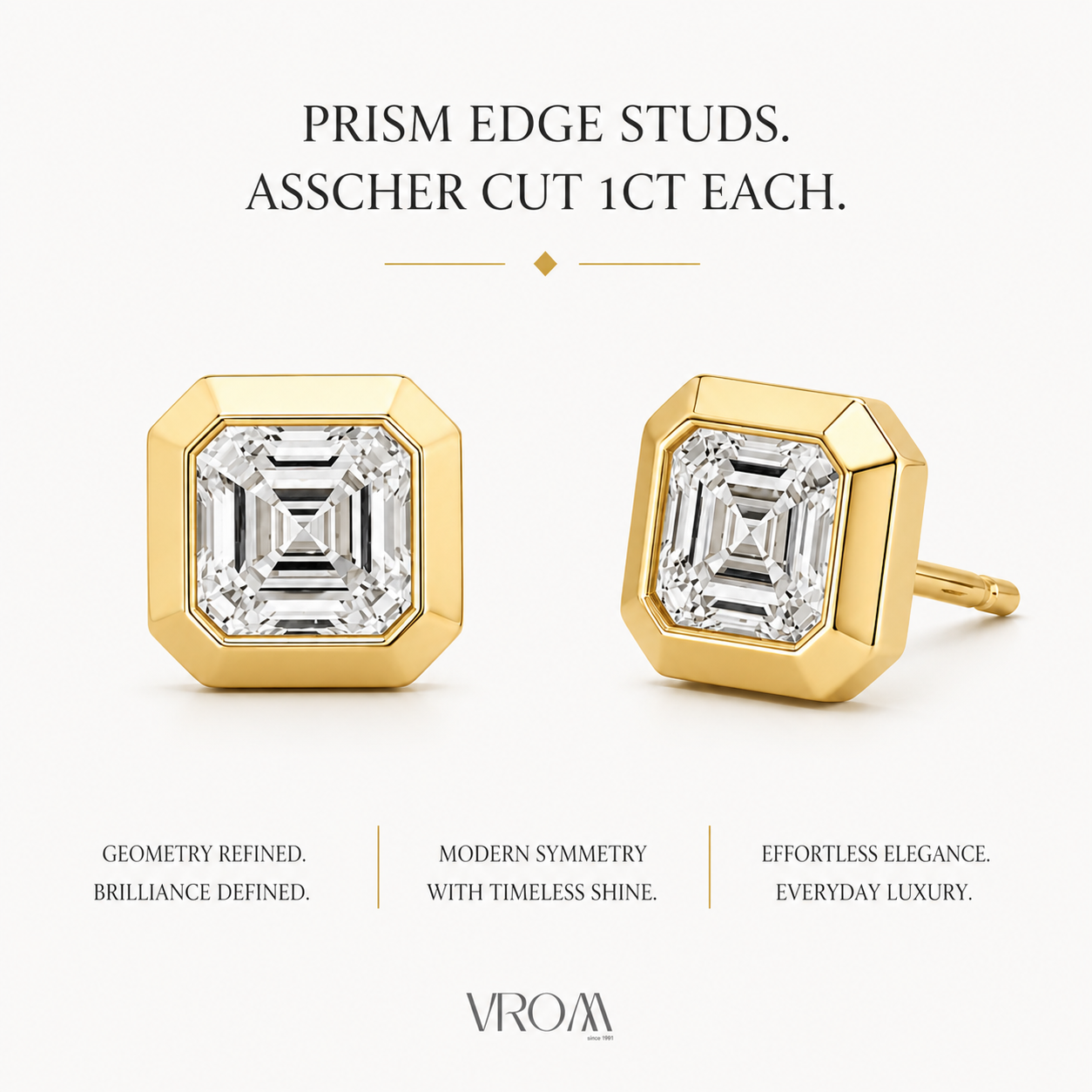 Asscher Cut Lab Grown Diamond Stud Earrings | 2 CTW | Bezel Set | Modern Geometric Studs | 14K Gold
