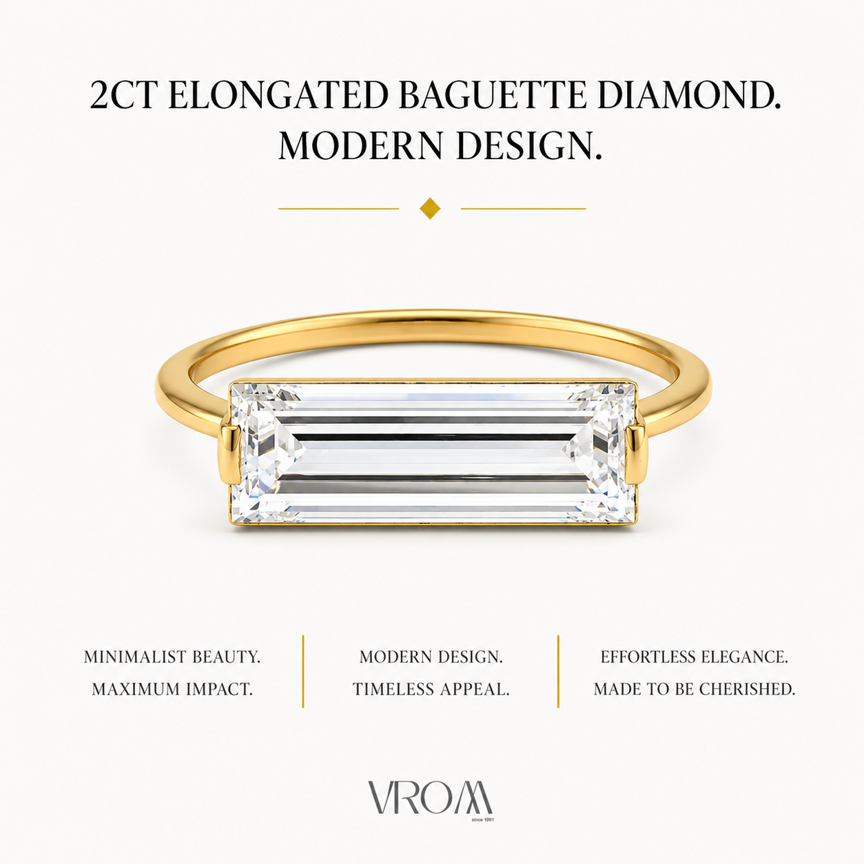 Elongated Baguette Lab Grown Diamond Ring | 2 CT | East West Setting | 14K Gold Minimalist Ring