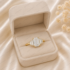 Emerald Cut Lab Grown Diamond Engagement Ring | 14K Gold Baguette Bar Ring