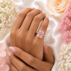 Pink Radiant Lab Grown Diamond Halo Engagement Ring, Pavé Diamond Band, Pink Diamond Ring, 10K 14K 18K Gold