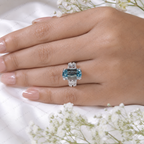 Blue Criss Cut Lab Grown Diamond Engagement Ring, 5 Carat Blue Diamond Ring, Criss Cut Statement Ring, Baguette Side Stones, Pavé Band