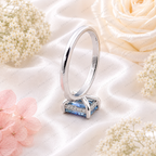 Blue Emerald Cut Lab Grown Diamond Ring, 1.50 Carat Blue Diamond Engagement Ring, Emerald Cut Solitaire Ring, Diamond Accent Setting