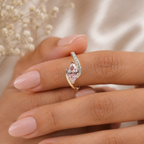 Pink Marquise Lab Grown Diamond Engagement Ring, Minimalist Crossover Ring, Pavé Diamond Band, Dainty Wedding Ring, 10K 14K 18K Gold