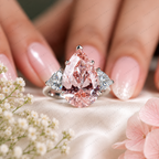10 Carat Pink Pear Lab Grown Diamond Engagement Ring, Triangle Diamond Accents, Pink Pear Shape Ring, Statement Bridal Ring