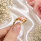 Pink Marquise Lab Grown Diamond Engagement Ring, 1.30 Carat Pink Diamond Ring, Minimalist Solitaire Ring, Unique Curved Setting, 10K 14K