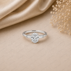 Oval Engagement Ring | Lab Grown Diamond | Tapered Baguette Side Stones | 14K Yellow Gold