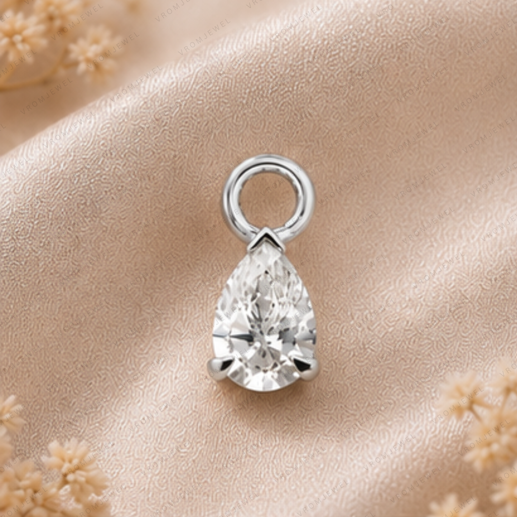 Dainty Lab Diamond Pear Charm Earrings: 14k Gold Bridal Jewelry