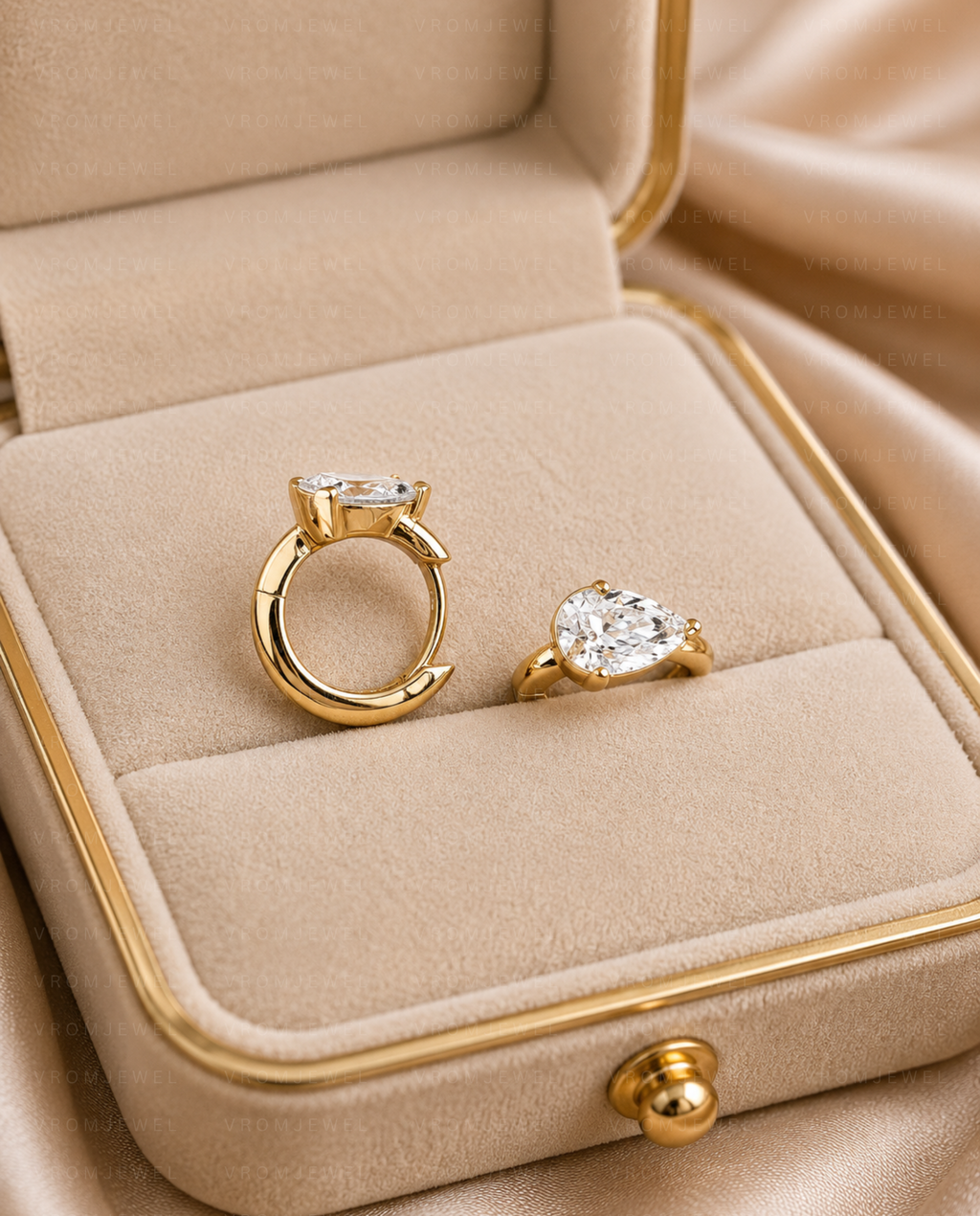 Pear Diamond Hoop Drop Earrings, Pear Lab Grown Diamond Earrings, Dangle Diamond Hoop Earrings, Gold Drop Earrings, Bridal Diamond Earrings