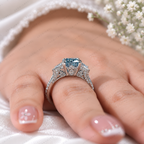 Blue Criss Cut Lab Grown Diamond Engagement Ring, 5 Carat Blue Diamond Ring, Criss Cut Statement Ring, Baguette Side Stones, Pavé Band