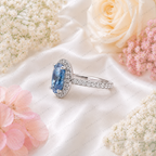 Blue Oval Lab Grown Diamond Ring, 2 Carat Blue Diamond Engagement Ring, Oval Cut Halo Ring, Pavé Diamond Halo, Classic Bridal Ring