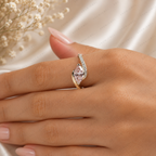 Pink Marquise Lab Grown Diamond Engagement Ring, Minimalist Crossover Ring, Pavé Diamond Band, Dainty Wedding Ring, 10K 14K 18K Gold