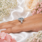 Blue Radiant Cut Lab Grown Diamond Ring, 2 Carat Blue Diamond Engagement Ring, Halo Ring, Baguette Side Stones, Statement Ring, 10K 14K 18K