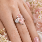 10 Carat Pink Pear Lab Grown Diamond Engagement Ring, Triangle Diamond Accents, Pink Pear Shape Ring, Statement Bridal Ring
