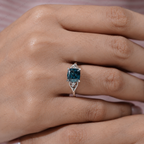 Blue Cushion Cut Lab Grown Diamond Ring, 3 Carat Blue Diamond Engagement Ring, Round Diamond Accents, Unique Statement Ring, 10K 14K 18KGold