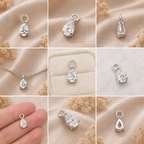 Dainty Lab Diamond Pear Charm Earrings: 14k Gold Bridal Jewelry