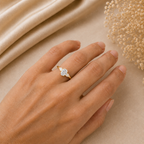 Oval Engagement Ring | Lab Grown Diamond | Pear Side Stones | Prong Set | 14K Yellow Gold
