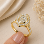Elegant Marquise Lab Grown Diamond Bezel Set Halo Engagement Ring