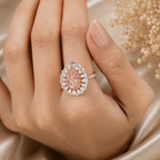 Pink Pear Shape Lab Grown Diamond Engagement Ring, Floral Halo Diamond Ring, Pink Diamond Ring, Pavé Band, 10K 14K 18K Gold