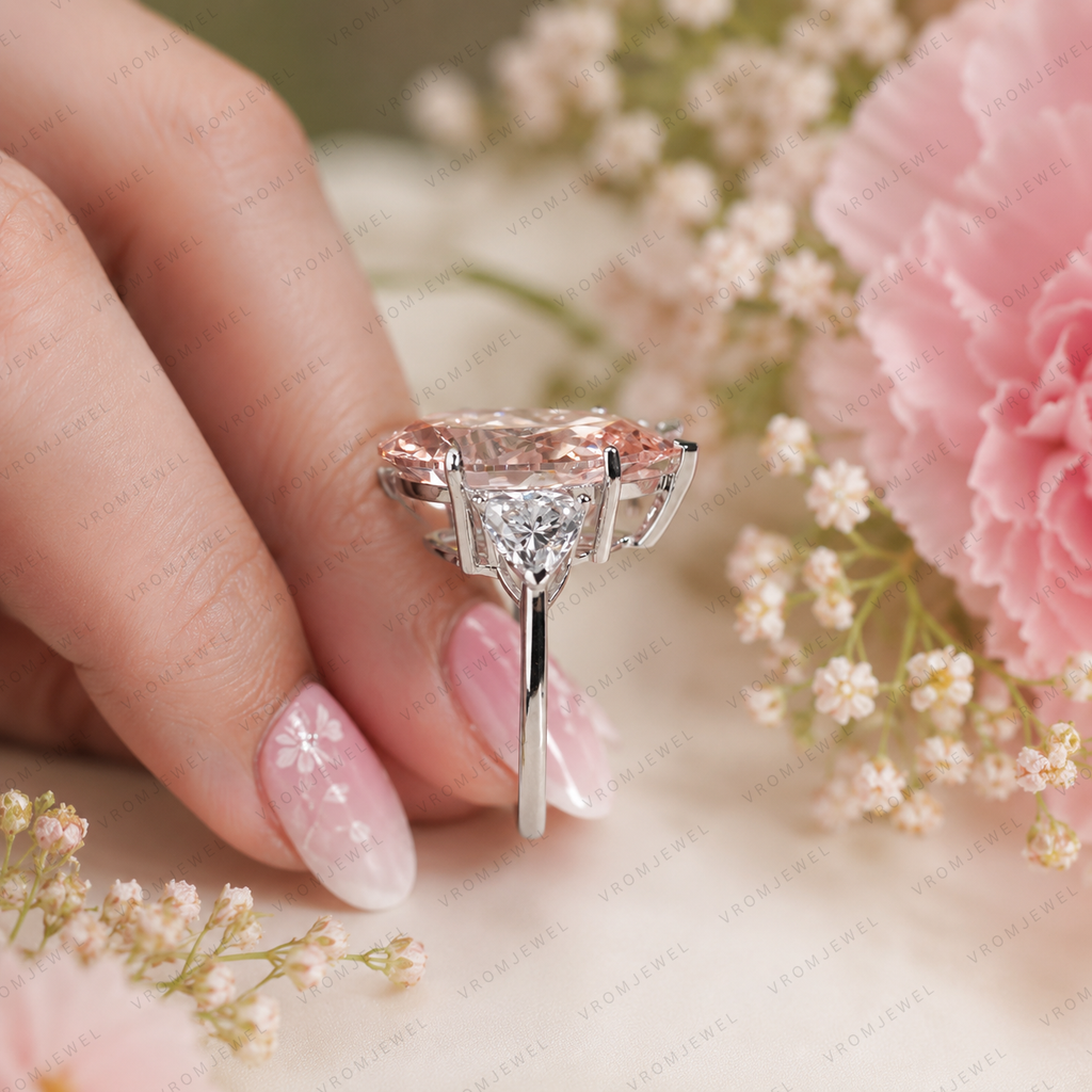 10 Carat Pink Pear Lab Grown Diamond Engagement Ring, Triangle Diamond Accents, Pink Pear Shape Ring, Statement Bridal Ring