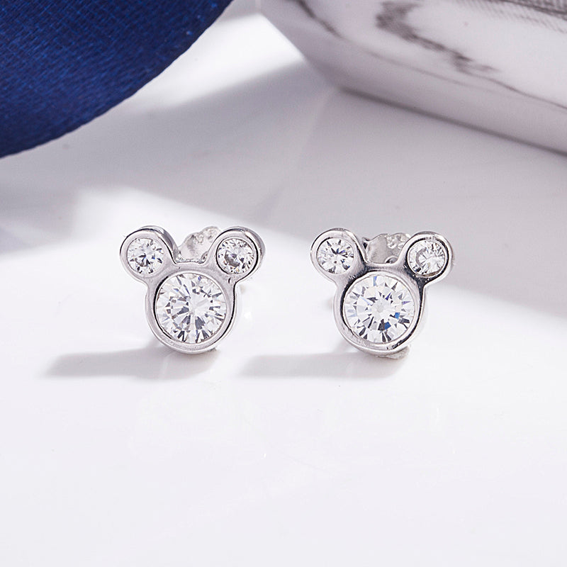 Mouse Silhouette Diamond Stud Earrings, Round Lab Grown Diamond Earrings, Cartoon Inspired Gold Studs, Minimal Diamond Earrings