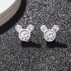 Mouse Silhouette Diamond Stud Earrings, Round Lab Grown Diamond Earrings, Cartoon Inspired Gold Studs, Minimal Diamond Earrings