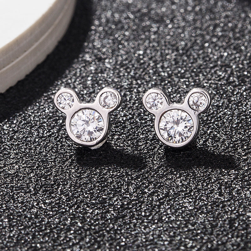 Mouse Silhouette Diamond Stud Earrings, Round Lab Grown Diamond Earrings, Cartoon Inspired Gold Studs, Minimal Diamond Earrings