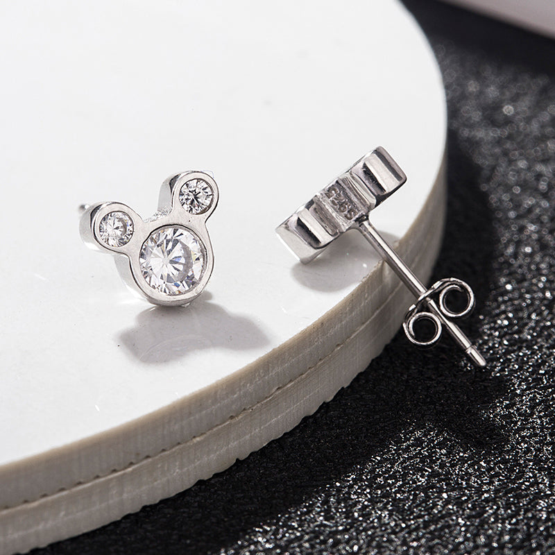Mouse Silhouette Diamond Stud Earrings, Round Lab Grown Diamond Earrings, Cartoon Inspired Gold Studs, Minimal Diamond Earrings
