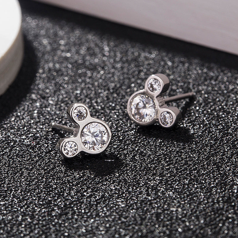 Mouse Silhouette Diamond Stud Earrings, Round Lab Grown Diamond Earrings, Cartoon Inspired Gold Studs, Minimal Diamond Earrings