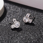 Mouse Silhouette Diamond Stud Earrings, Round Lab Grown Diamond Earrings, Cartoon Inspired Gold Studs, Minimal Diamond Earrings
