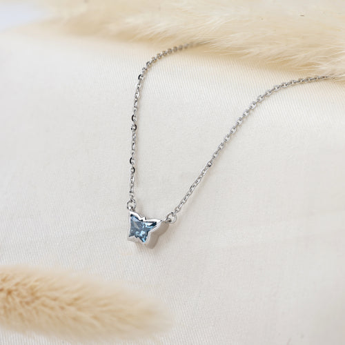 Butterfly Cut Blue Diamond Pendant Necklace | Lab Grown Diamond | 14K Yellow Gold Bezel Set