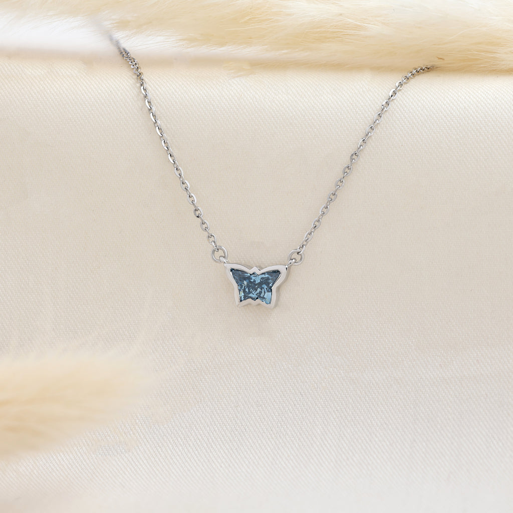 Butterfly Cut Blue Diamond Pendant Necklace
