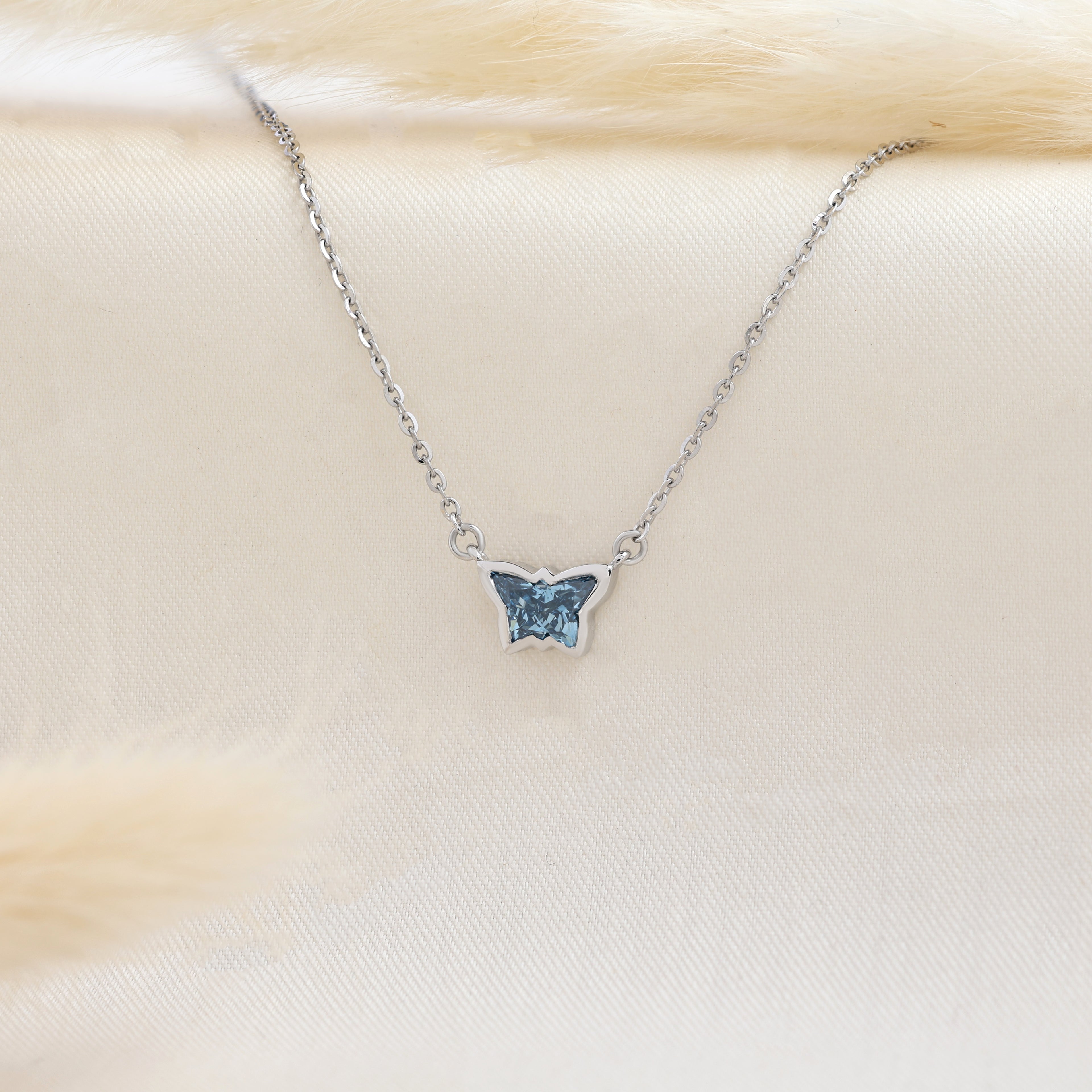 Butterfly Cut Blue Diamond Pendant Necklace