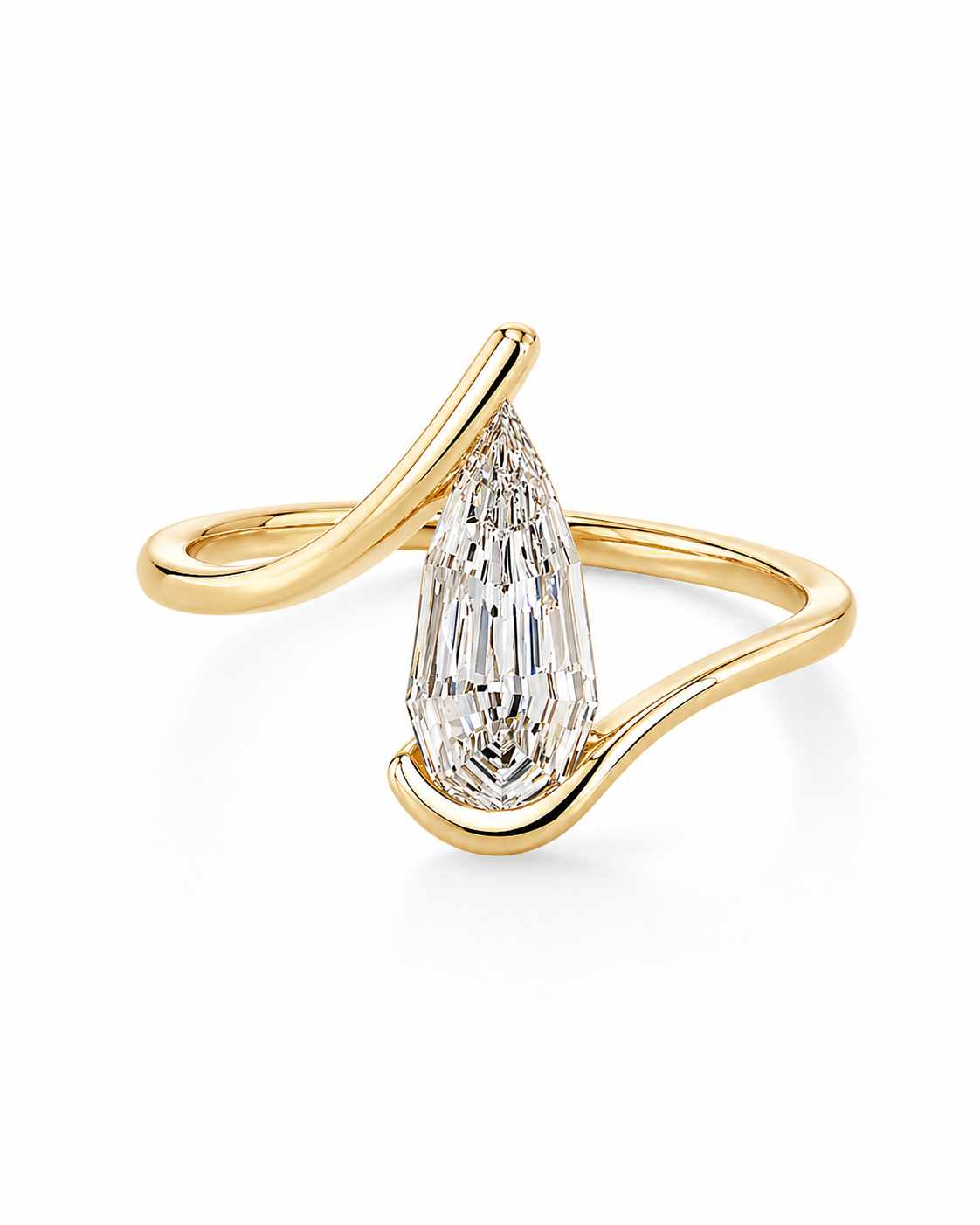 2 CT Pear Step Cut Lab Grown Diamond Ring | Geometric Wrap Design | Modern Sculptural Engagement Ring | 14K Gold