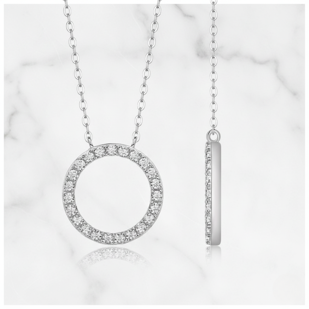 Dainty Circle Pendant Necklace Iced Out | Lab Grown Diamond | 14K Yellow Gold Modern Look