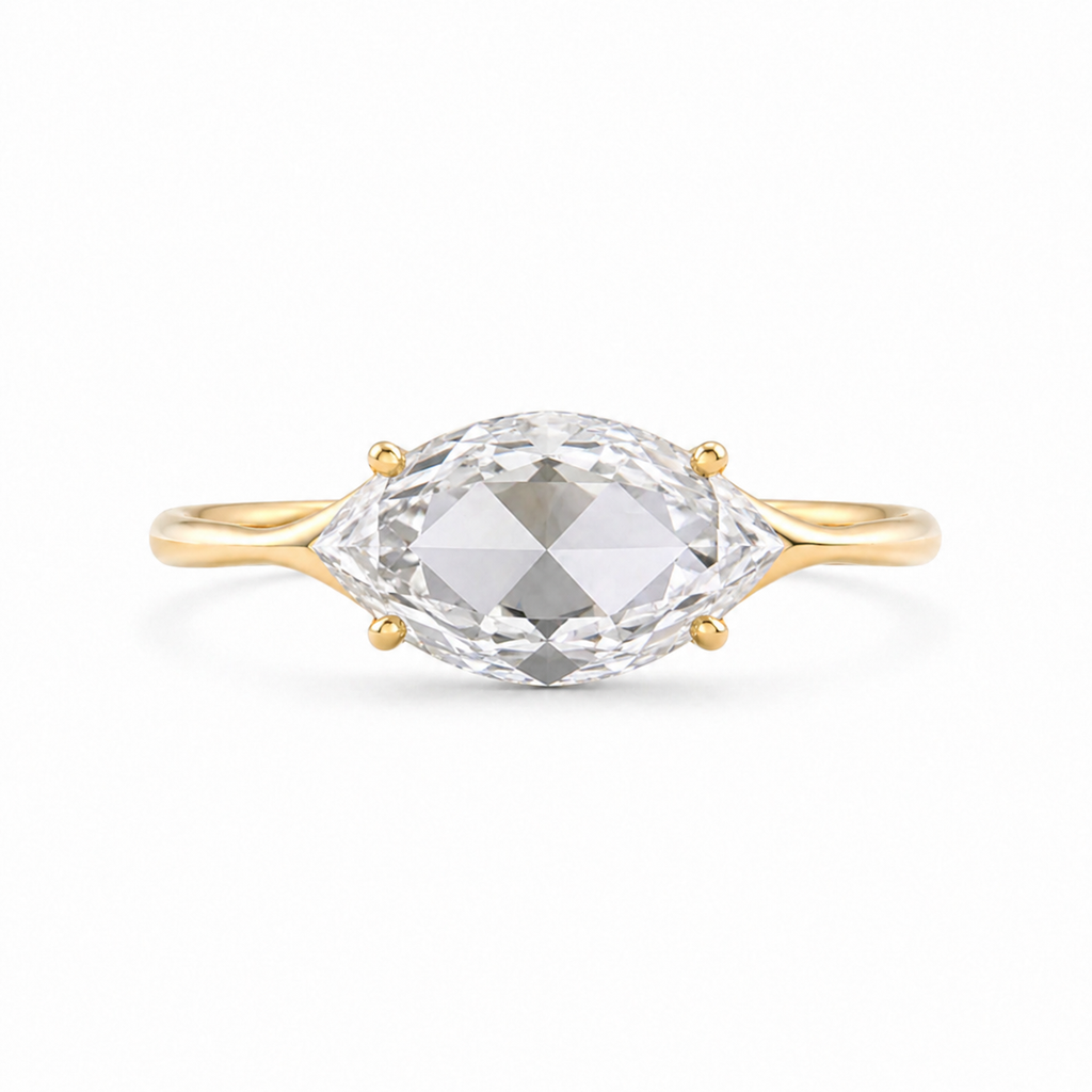 East West Marquise Rose Cut Lab Grown Diamond Ring | 1 CT | Minimalist Thin Band | Modern Solitaire Ring