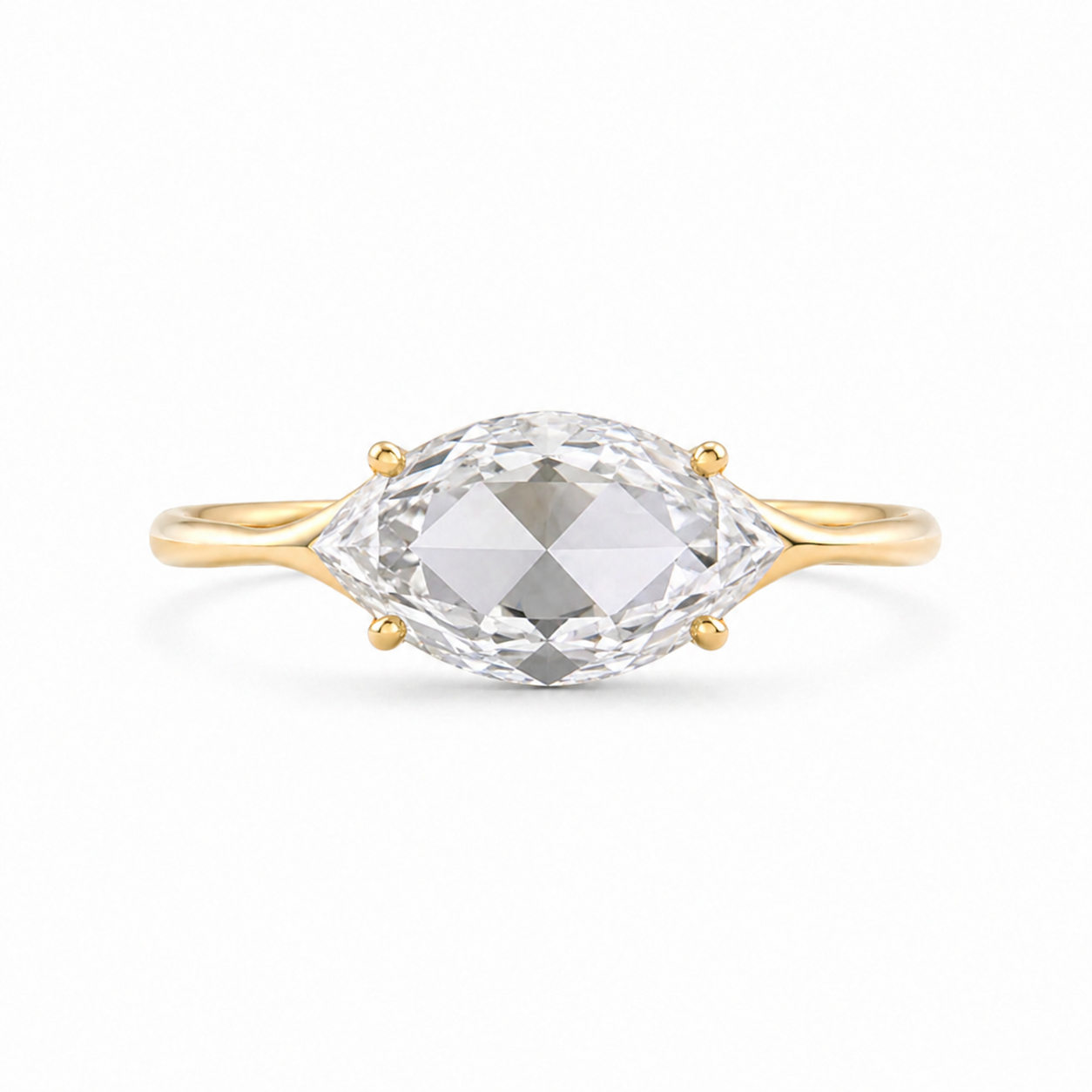 East West Marquise Rose Cut Lab Grown Diamond Ring | 1 CT | Minimalist Thin Band | Modern Solitaire Ring