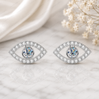 Evil Eye Lab Grown Diamond Stud Earrings, Eye Shape Diamond Earrings, Solid Gold Evil Eye Studs, Minimalist Diamond Earrings, Gift For Her