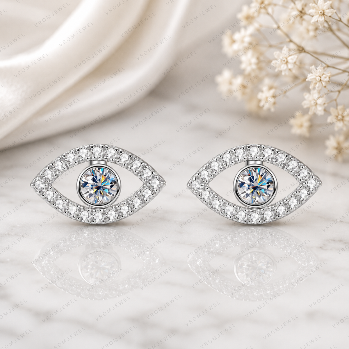 Evil Eye Lab Grown Diamond Stud Earrings, Eye Shape Diamond Earrings, Solid Gold Evil Eye Studs, Minimalist Diamond Earrings, Gift For Her
