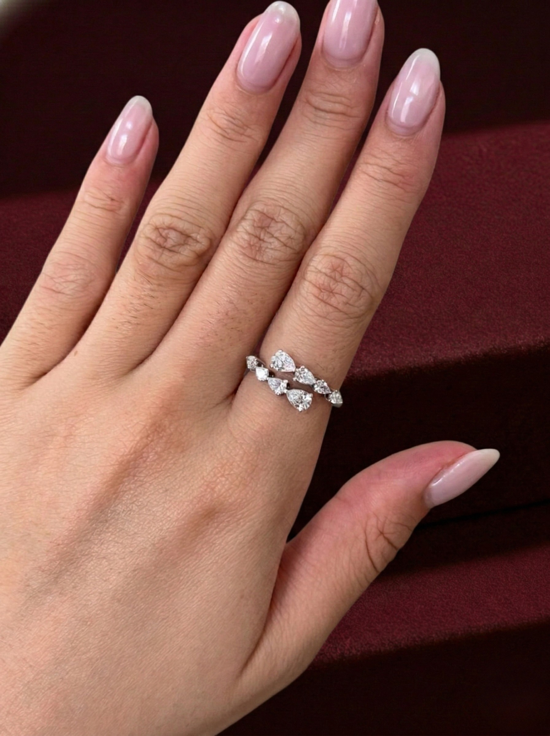 Pear Lab Grown Diamond Twist Ring, Pear Diamond Bypass Ring, 1 Carat Pear Diamond Ring, Leaf Diamond Ring, Unique Engagement Ring
